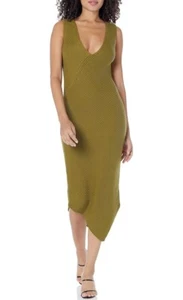 Equipment Lucasse Asymmetric Ribbed Midi Sweater Dress Women’s Sz M Green V Neck - Picture 1 of 10