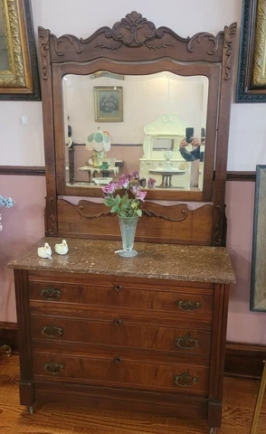 Antique Eastlake Dresser W/granite Top Cover