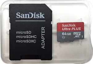 SANDISK ULTRA PLUS MICROSDXC UHS-I CARD W/ADAPTER 64GB SDSQUSC-064G-AC1MA - Picture 1 of 3