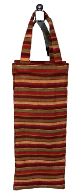 Bolsa de regalo de botella de vino de tela de lona con etiqueta con forma cuadrada doble asa a rayas rojas/bronceadas Foto 1 de 4