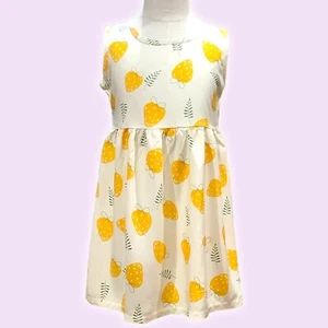 Girls Dress 5-6Y Soft Comfortable Cool Tagless Strawberry Wrinkle-Resist Yellow - Picture 1 of 14