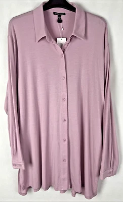 Camisa Eileen Fisher para mujer talla 3X jersey elástico tejido cuello clásico ciruela helada A8 Foto 1 de 4