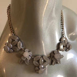 Floral Necklace Gray Lavender Periwinkle Bib Style Rhinestones Gold Tone J Crew - Picture 1 of 11