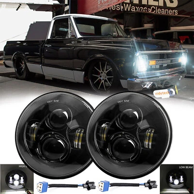 Pair 7" Round LED Headlight Hi-Lo Beam Fit Chevy C10/20/30 Pickup LUV Nova Vega - Image 1 of 4