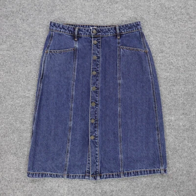 Antigua Falda Azul Marino Para Mujer 10 Jean Línea A Midi Azul Denim Botón Delantero Western Boho Foto 1 de 4