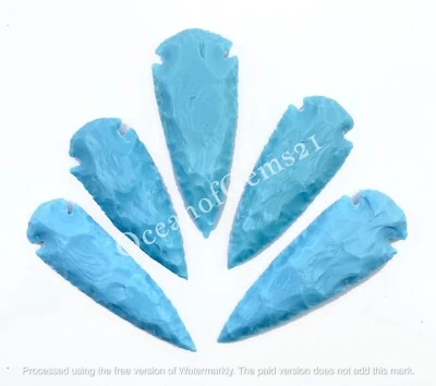 Man-made Arizona Turquoise 3-4 Inch Arrowhead Crystal 3 Pieces Gemstone Cabochon - Image 1 of 4