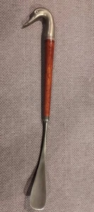 Brass Vintage Mallard Duck Head Shoe Horn Wood Handle 19” - Picture 1 of 6