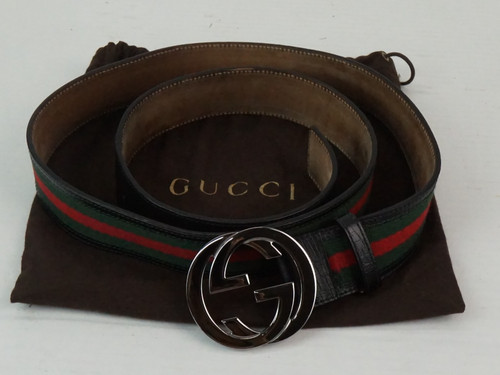 Cintura Gucci Web verde rosso tela pelle incastro fibbia G taglia 44