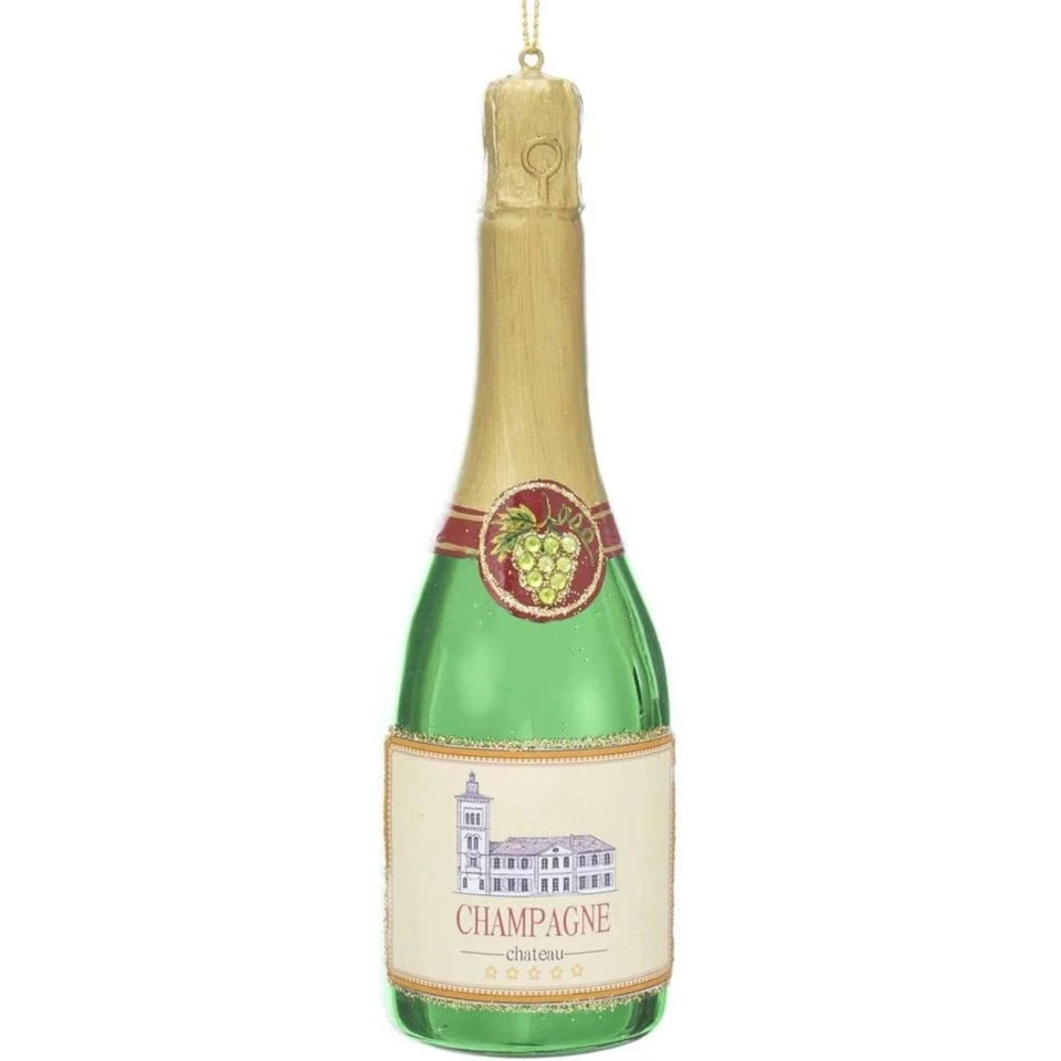 Adorno de vidrio Kurt Adler para árbol de Navidad, botella de champán, 6" Foto 1 de 1