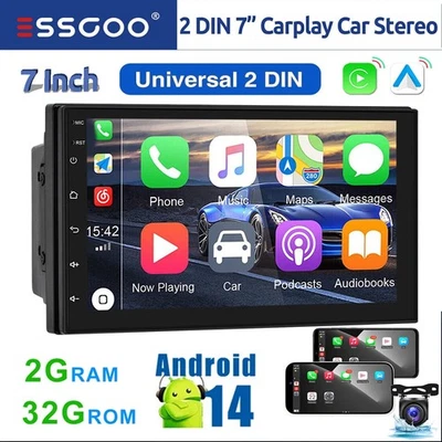 Andriod 14 Double 2 DIN Car Stereo with GPS NAVI Bluetooth AHD For Carplay 2+32G - Image 1 of 4