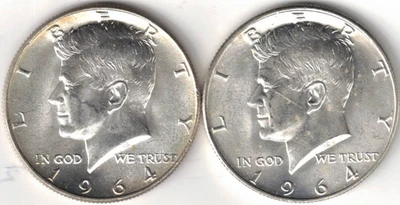 1964 Philadelphia & Denver BU Silver Strike JFK Half Dollar Two Coins! - Image 1 of 2