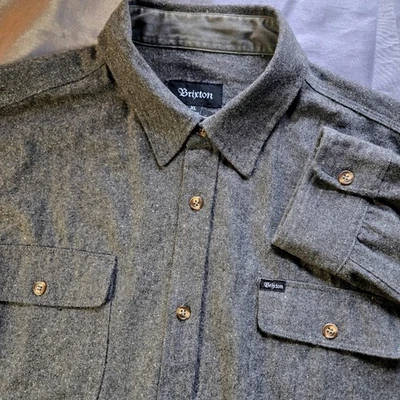 Brixton Men's XL Flannel Long Sleeve Shirt Dark Gray Button Up Casual Vented - Image 1 of 4