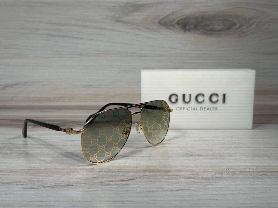 Gucci GG 1220S Black & Gold Aviator Sunglasses - Ships Now! - Image 1 of 4