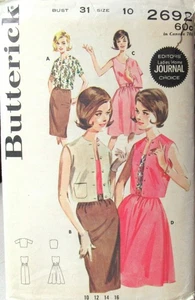 Vintage 60s Butterick 2692 Misses 10 B31 Full or Slim DRESS & Jacket Pattern - Bild 1 von 2