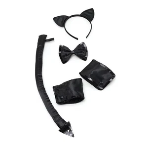Cat Costume Kit Headband, Tail, Bow & Hand Sleeves – 5 Piece Animal Fancy Dress - Picture 1 of 1