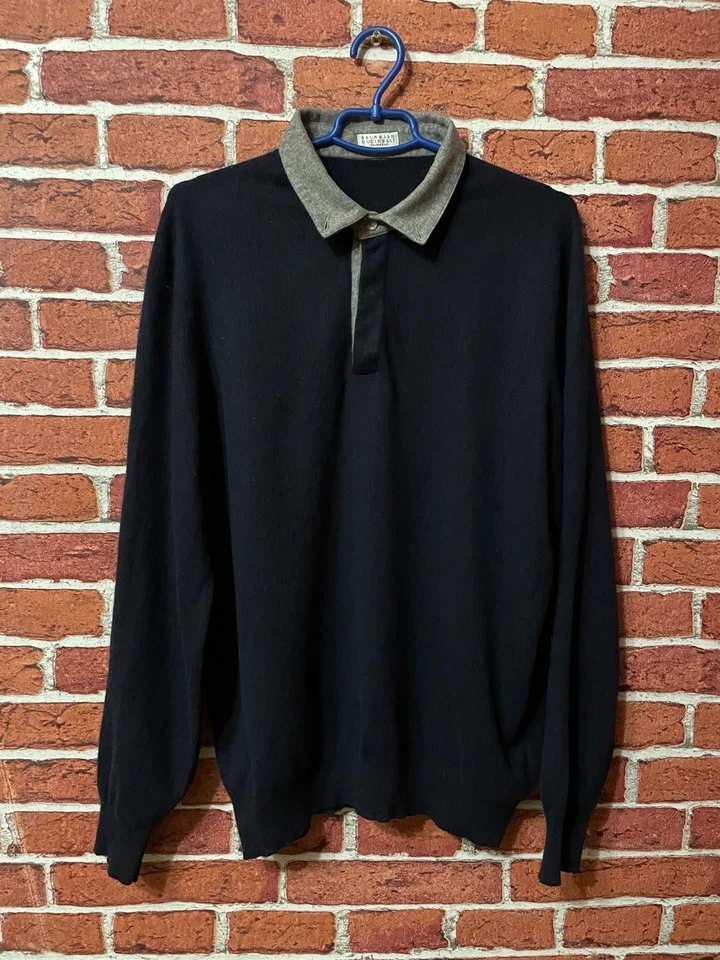 Brunello Cucinelli 100% CASHMERE Blue Navy Pullover Collared Sweater Size Large - Image 1 of 4