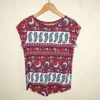 Ann Taylor LOFT льняной вязаный верхний футболка S маленький женщин красный цветочный короткий рукав - Изображение 1 из 4