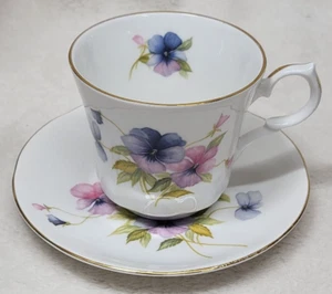 Springfield Cup and Saucer England Bone China / Floral Pink & Purple Pansies - Picture 1 of 7