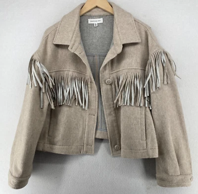 SOMETHING NAVY Jacket Womens XL Wool Blend Western Trucker Fringed Beige Italy - Image 1 of 4