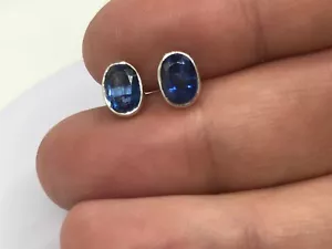 Kyanite oval stud earrings, solid Sterling Silver, faceted, 7 x 5mm. Box. #2 - Picture 1 of 9