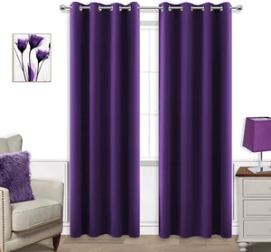 Dark Purple Curtains 84 Inch Length for Living Room 2 Panels Set Grommet Window - Picture 1 of 6