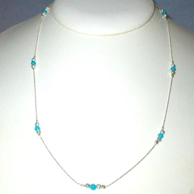 Sterling Silver 925 Fine Chain with Green TURQUOISE and Laser Cut Beads NECKLACE - Image 1 of 4