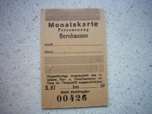 502) Alter Fahrschein VOR 1945, Monatskarte Personenzug BERNHAUSEN, blanko - Bild 1 von 2