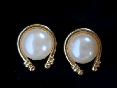 Pendientes redondos grandes perla perforados vintage años 80 90  Foto 1 de 4