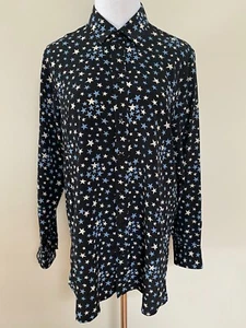 Saint Laurent YSL Black Blue Star Print Silk Button Down Top Blouse 46 14 $1495 - Picture 1 of 12