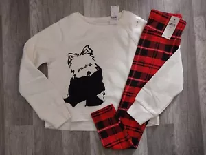 NWT Justice Girls Outfit Yorkie Plush Sweatshirt/Plaid Leggings Size 7 (3) - Picture 1 of 2