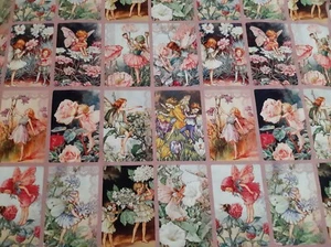 Pink color Vintage Flower Fairy 100% Cotton Fabric by the yard 11 rows x 9cm - Picture 1 of 9