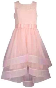 NWT Bonnie Jean Girls 12 Pink Illusion Neckline Hi-Low Special Occasion Dress - Picture 1 of 3