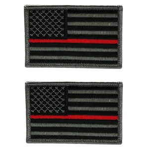 2Pc Pack Thin Red Line Fire Fighter EMS Flag Embroidered Iron On Patch - Picture 1 of 1