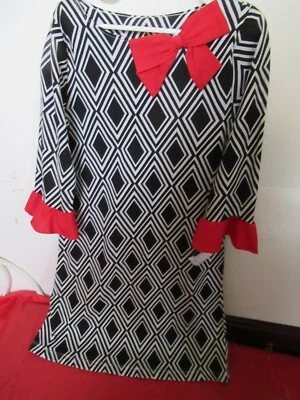 Vestido P26 Niñas Blanco y Negro Con Borde Rojo Talla 8-10 J Caqui Foto 1 de 4