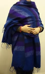 Warme Snug Yak Wollstil Himalaya Decke/großer Schal: mehrfarbige Streifen - Bild 1 von 1