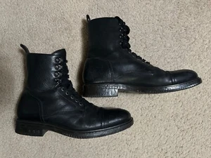 Botas de Combate John Varvatos Para Hombres Cuero Negro Brogue Con Cordones Puntera Talla 9.5 - Imagen 1 de 14