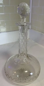 Vintage Decanter Victorian Shaft & Globe Facet Cut Neck Stopper Star Base 10” - Picture 1 of 3