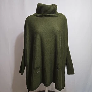 Mersea Turtleneck Poncho Sweater Womens One Size Pullover Knit Green Side Slit - Picture 1 of 11