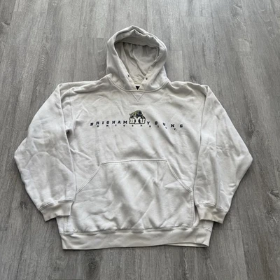 Sudadera con capucha vintage Brigham Young University Spellout NCAA Badger talla XS/S blanca Foto 1 de 4