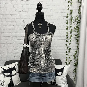 Y2K Grunge Bohochic Guess Estampado Piel de Serpiente Halter Cadena Top Talla XS - Imagen 1 de 4