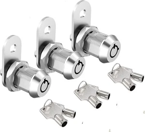 3 Pack Cam Locks Keyed Alike, 5/8" Cabinet 3 5/8 Inch, Chrome-Metal Key - Picture 1 of 8