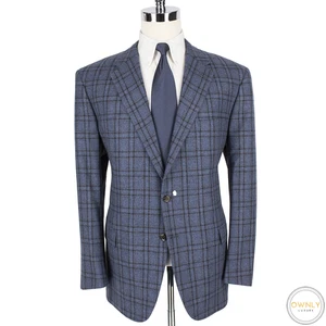 NWOT CURRENT Brioni Blue Grey Wool Cashmere Plaid Soft Tweed Jacket 48R $5990 - Picture 1 of 8