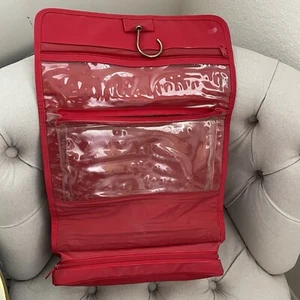 ❤️ Clarins Red Makeup hang hanger fold Toiletry Travel Bag Organizer pouch - Picture 1 of 7