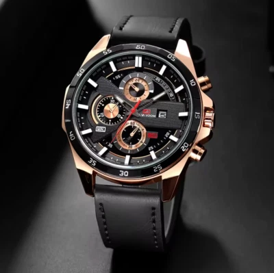 Men's Watch Luxury Brand Waterproof Analog Quartz Calender Black Leather Band - Image 1 of 4
