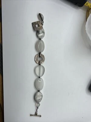 Pulseira branca Howlite polida prata esterlina Silpada B1946 8” assinada - Imagem 1 de 4
