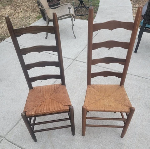 Ladderback Vintage Wooded Dining Highback Chairs (Set of 2) w/ Rush Seating Cover