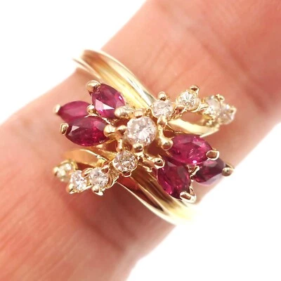 Classic 14k Solid Yellow Gold Natural Ruby and Diamond Cocktail Ring Size 6.5 - Image 1 of 4