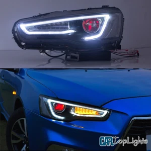 Faro VLAND 2* para 2008-2017 Mitsubishi Lancer Evo X DRL doble haz ojo demonio - Imagen 1 de 9