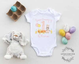 Personalized Bunny Birthday Bodysuit - First Birthday Outfit in Pastel Colors - Picture 1 of 10
