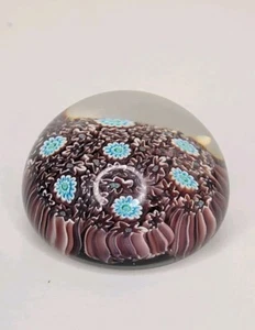 Alt Murano Art Glass Round Paperweight Millefiori Floral Purple Blue Rare Vtg - Picture 1 of 7